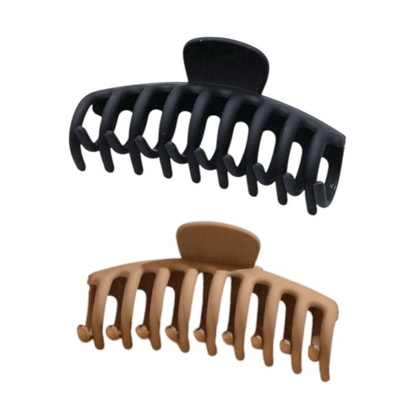 2-Piece Large Hair Claw Set - Black &amp; Tan
