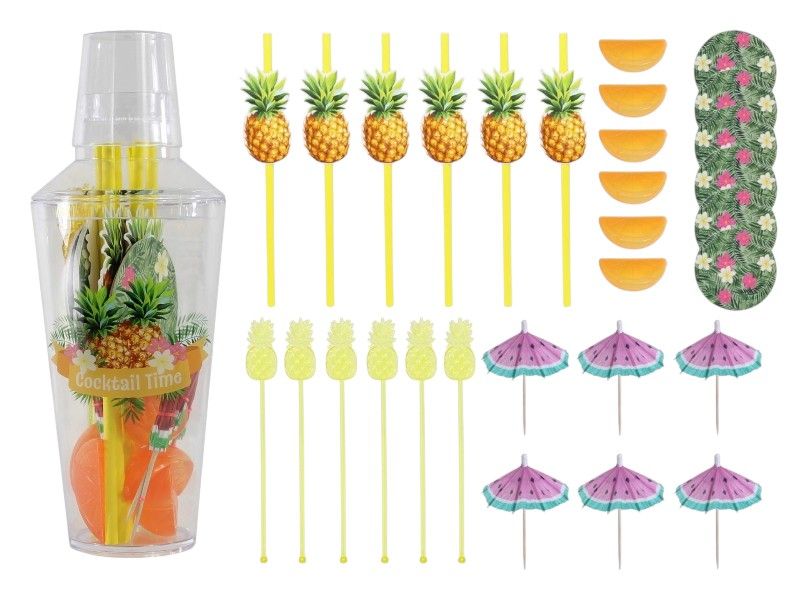 Tropical Pineapple Cocktail Party Set - 31 Piece Summer Bar Kit