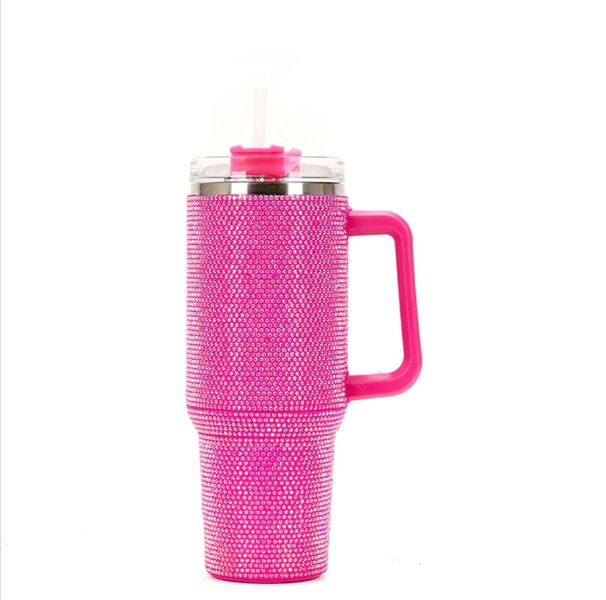 Double Wall Stainless Steel Travel Tumbler - 1.2L - Black Rhinestone