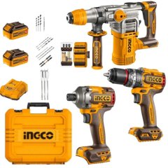 Ingco - Cordless Rotary Hammer, Drill, Impact Driver, Batteries &amp; Charger