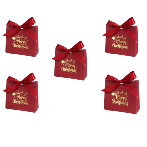 5pcs Maroon Mini Merry Christmas Gift Bag - Add Festive Magic to Your Gifts