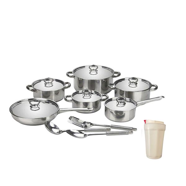 15 Piece Stainless Steel Cookware Set and Coffee Mug