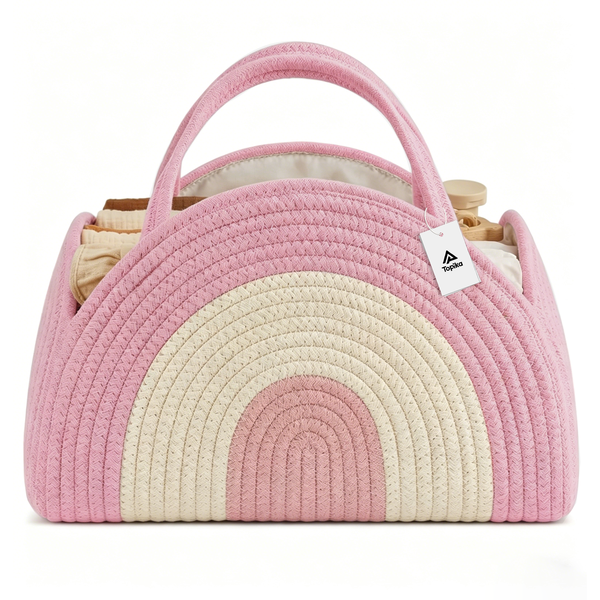 Topika Nappy Caddy Basket, Cotton Rope Diaper Organiser