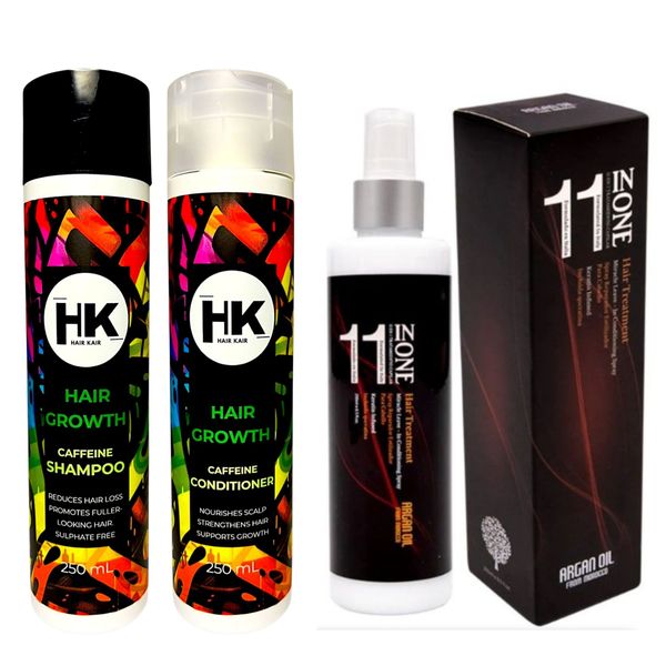 HK Caffeine Hair Loss Growth Trio: Shampoo, Conditioner &amp; 11-in-1 (250ml)