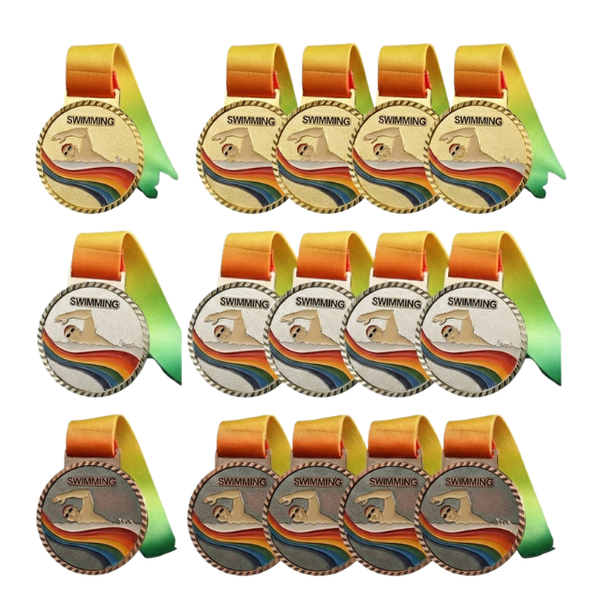 15PK Combo Elite TriColour Swimming Medal Set -Gold, Silver &amp; Bronze Awards