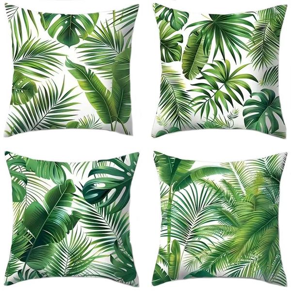 Tropical Rainforest Leaf Print Throw Pillow Covers 4-Pack
