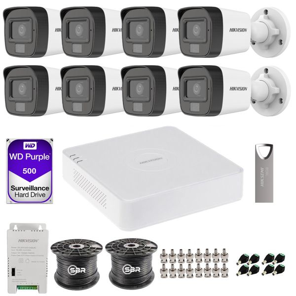 Hikvision 8CH Smart Hybrid Light 1080P- ameras With Audio - 500GB HDD - SBR