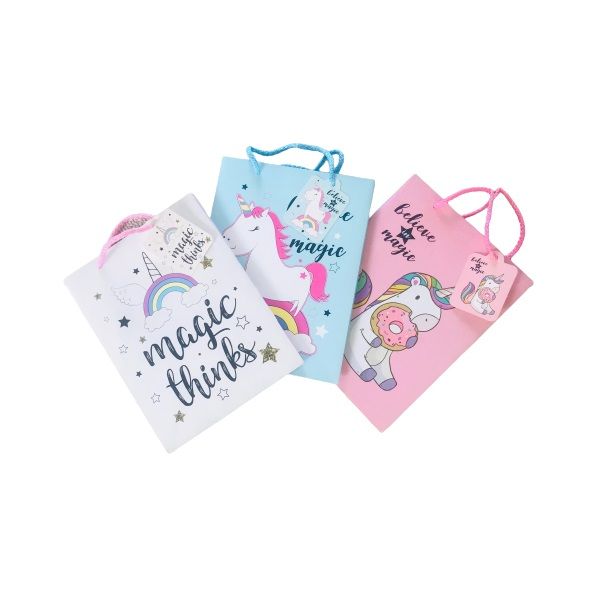 Stationery Unicorn Gift Bags (Pack of 3) 23cm x 18cm - Assorted Colours