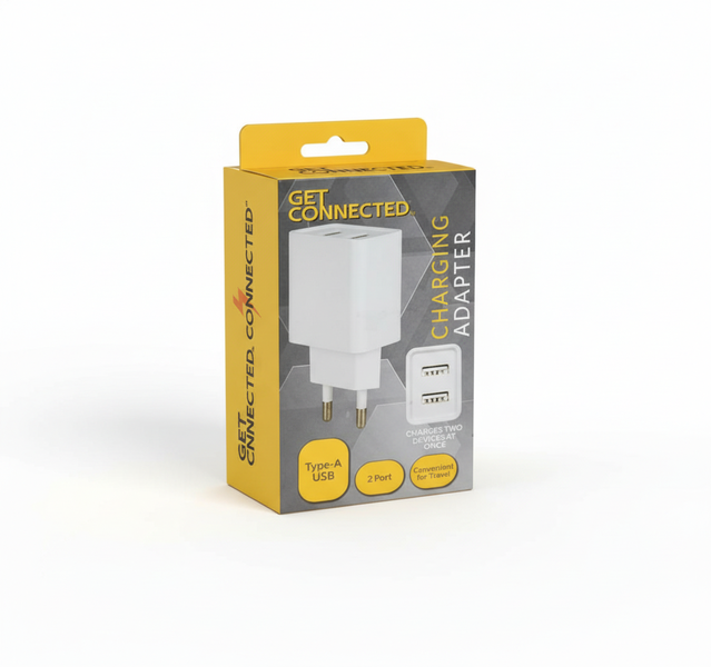 Get Connected USB Plug Adaptor 2X USB-Type A Ports Travel Pack