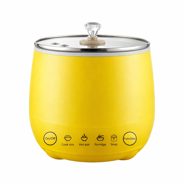 Portable Electric Multi-Function Cooker 1.8L with Glass Lid - Yellow 350W