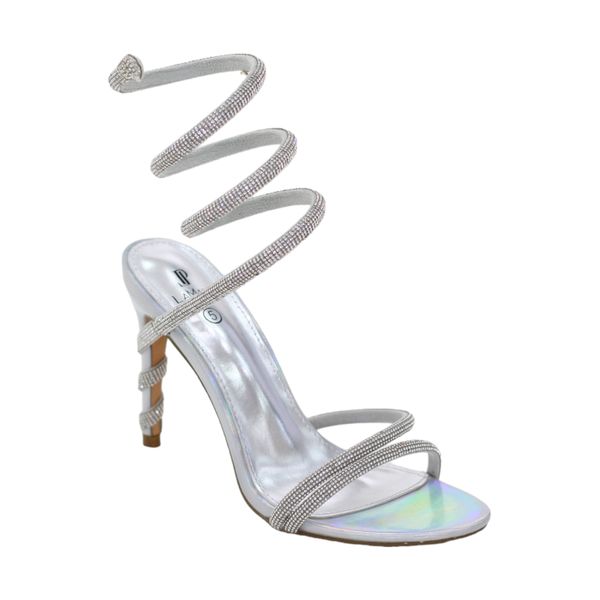 LaMara Paris Ateen 10cm Heel Diamante Spiral Embellished Sandal - Silver
