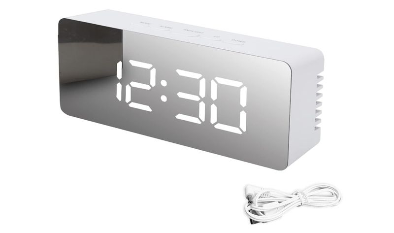 LED Mirror Desk Clock with Snooze Function Temperature Display Digital