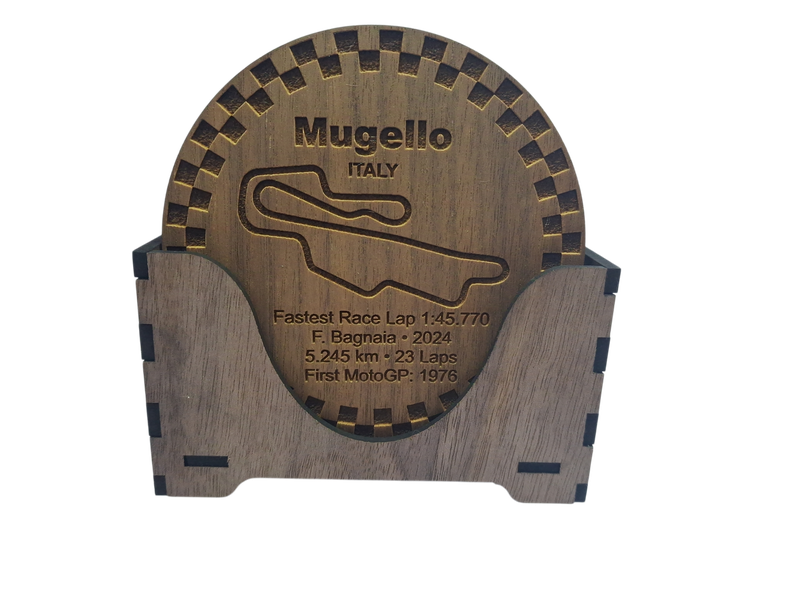 Legendary Bike Race Track Collection - Wallnut Wooden Coasters Gift Set