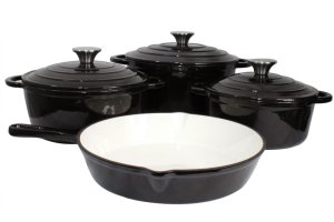 7 Piece Authentic Cast Iron Oven Cookware Pot Set - Red