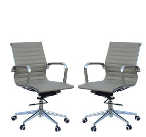 Ribbed Medium Back Office Chairs-Set of 2-Grey
