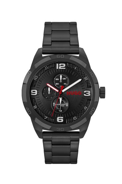 Hugo Watches Men's #GRIP 46mm Black Dial Stainless Steel Bracelet