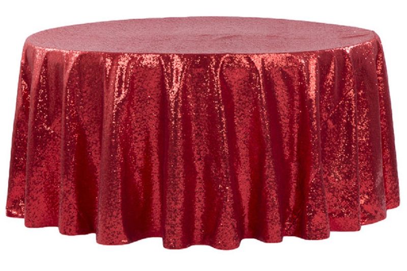 Round Sequin Tablecloth Red - 10 Seater