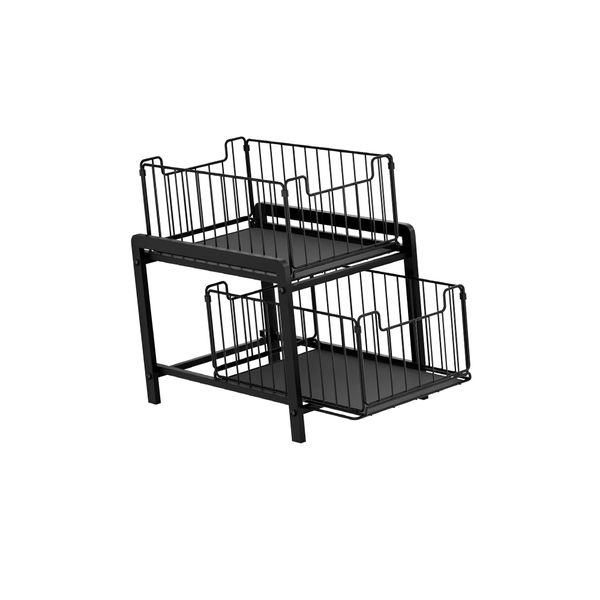 2-Tier Kitchen Cabinet Organizer - Pull-Out Under Sink Storage Shelf