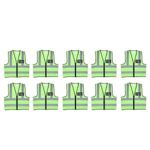 PIONEER SAFETY Vest Reflective Fluorescent Lime Large Zip/Pocket(10 Pack)