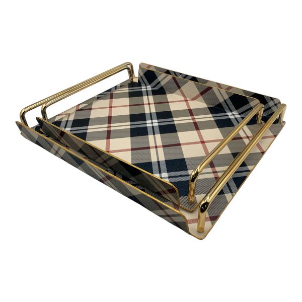 2 Piece Fabric Pattern Metal Serving Tray