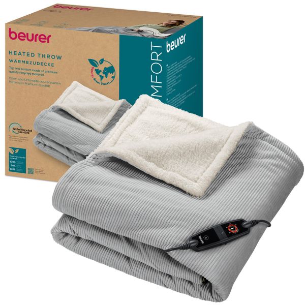 Beurer Electric Blanket: Eco-Friendly Heated Throw 1.8x1.3m HD 81 CORD GREY