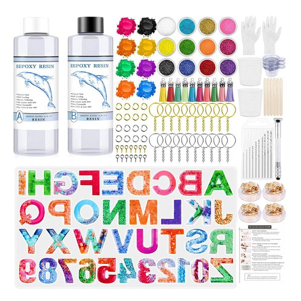 202pcs Epoxy Resin Kit with DIY Jewelry Making Craft Alphabet Mold Starter