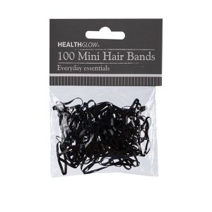 Mini Hair Bands - Elastic - Black - 100 Piece - 12 Pack