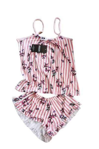 Women Light Pink with White Vertcal Stripes Cotton Set