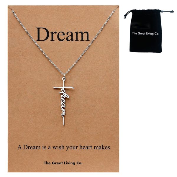 Dream Cross Pendant Necklace in Lux Gift Bag-Stainless Steel Cross Pendant