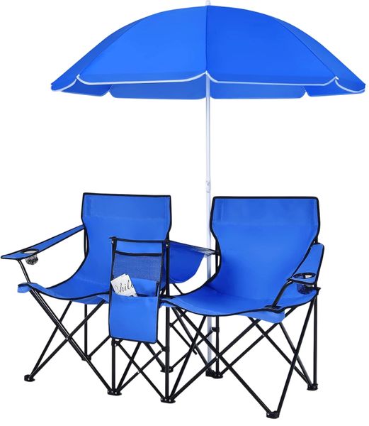 Folding Double Camping Chair Outdoor Picnic Chairs Removable Umbrella