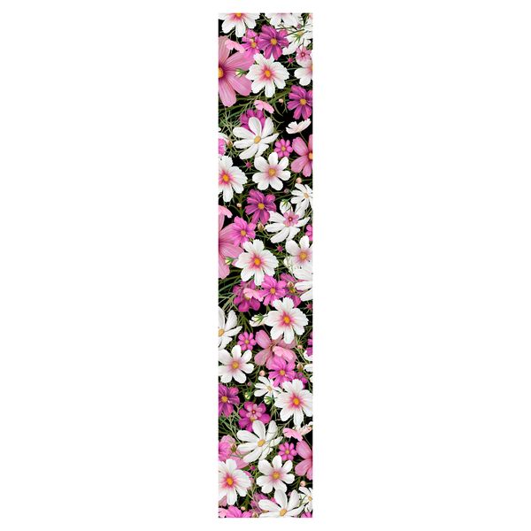 Painted Cosmos Flowers on Black Table Runner