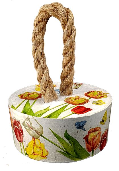Perfectly Potty - Artisan Rope &amp; Cement Door Stopper - Pink Tulip