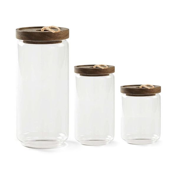 Danny home Cereal Storage Glass With Acacia Wood Lid - Set of 3