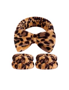 Leopard Print Bowknot Headband and TowelSet ( 3 Piece )