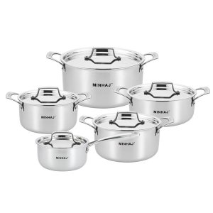 Minhaj - 3 Ply Stainless Steel 10 Piece Cookware Set