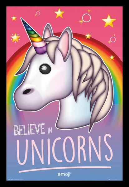 Emoji Believe in Uniorns Poster with Black Frame