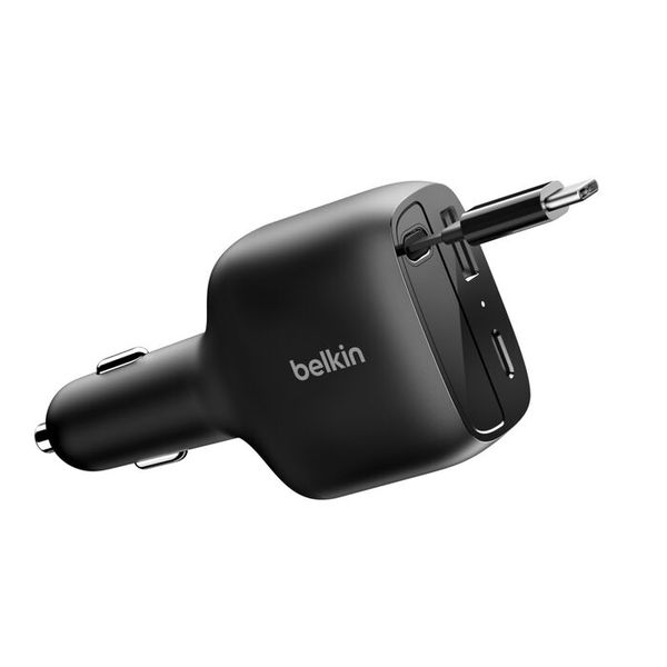 Belkin USB C Car Charger 75W with 30 inches Retractable USB C Cable - iPhone Charger, Compatible with iPhone 17 &amp; 16 Series, Galaxy S25, AirPods,