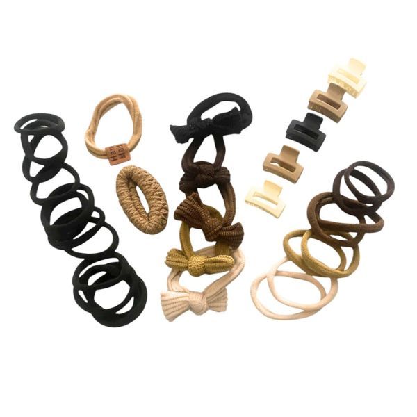 35 Piece Hair Tie &amp; Mini Clip Set - Black Brown &amp; Beidge Pieces in One