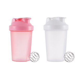 Sports and Fitness Shaker Cup 400ml - Pink and White -2 Piece