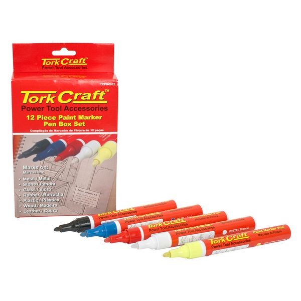 Tork Craft Paint Marker Pen 12pack Red/Yel/White/Black/Blue