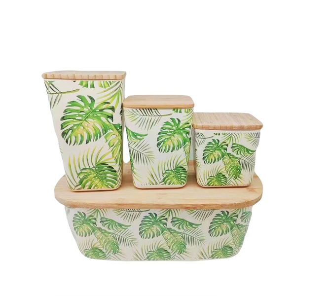 4 Pieces Bamboo Fiber Canisters-Bio-Degradable Bread Bin Set Green-kth07