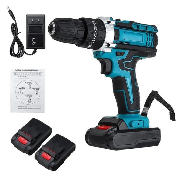 48V Electric Drill Driver Power Drills 2 Battery LED Light 2 Speed