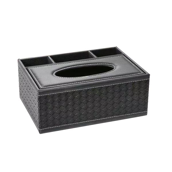 Leather Woven Tissue Box, Remote Control Storage Box For Living Room Items