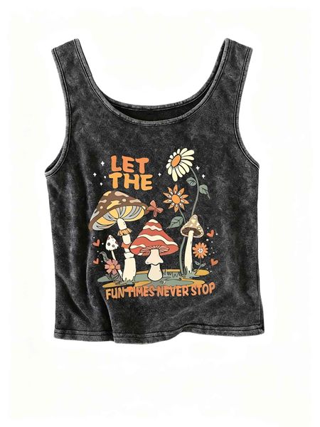 Women's Black 62% Cotton Spaghetti-Strap Tank Top with a Fun Front Print