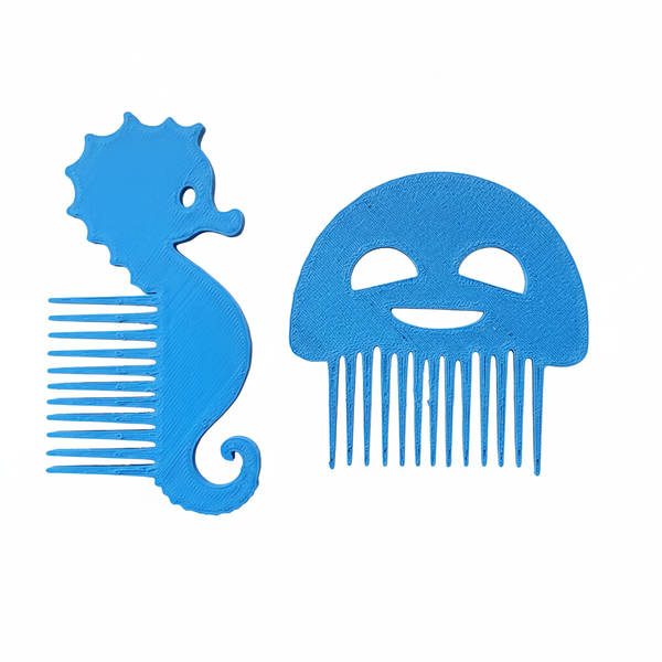 2-Piece Children's Afro Comb Set - Seahorse &amp; Jellyfish - 3D Printed