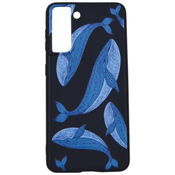 High Quality Blue Whale Print Phone Case For Samsung Galaxy S21 - Black