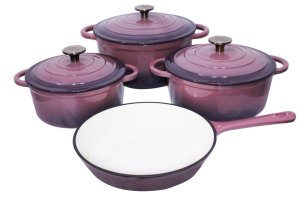 7 Piece Glazed Cast Iron Dutch Oven Cookware Pot &amp; Pan Set - Brown