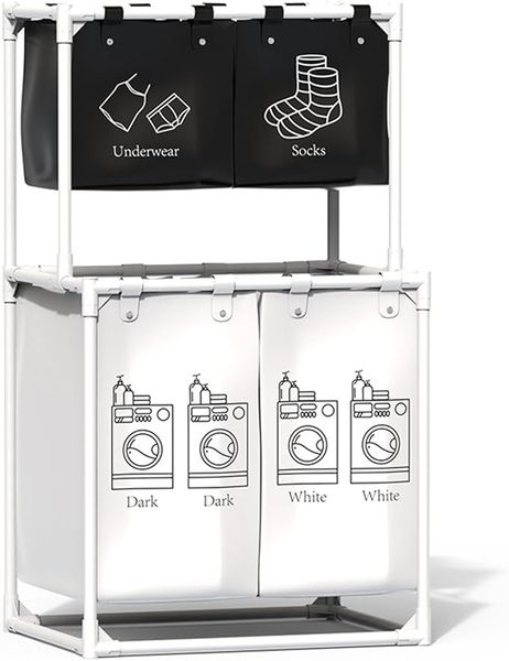 Laundry ANV Hamper 2-Tier Laundry Sorter Organizer 4 Sections Hamper