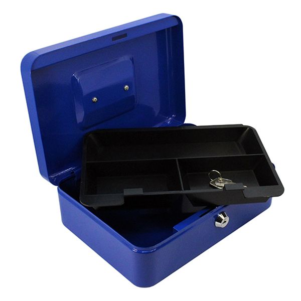 Metal Lockable Cash Box - Blue (200 x 160 x 90mm)