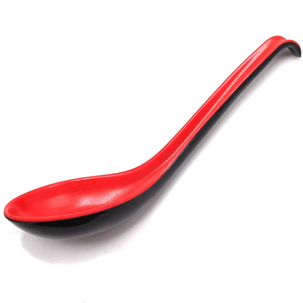 Red Black Soup Spoons for Ramen, Pho, Dumpling &amp; Wonton - Melamine 2 Piece